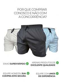 Kit 3 Bermuda Shorts Beach Shorts Gym Cycling Football With Elastane Black - 黑色 - 查看 4