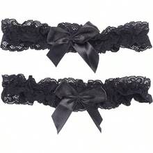 2 piezas de liga de encaje para boda de novia sexy con moño, liga de pierna elástica con lazo negro para fiesta, baile de graduación, cumpleaños - Negro - Ver 1