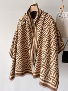 1pc Women Geometric Jacquard Pattern Faux Cashmere Warm Scarf, Versatile Fashionable Shawl Wrap For Autumn/Winter - Multicolor - View 10