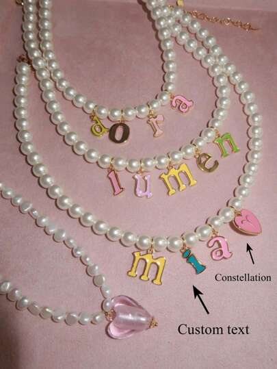 1pc Rainbow Pearl Candy Cute Alphabet Initial DIY Necklace, Customized Simple Letter Name Necklaces Jewelry, Stainless Steel MAMA Pendant Necklace, Fashionable, Autumn Style, Minimalist, Casual, Vintage, Personalized, Unique Gift For Girlfriend, Mom, Family, Friends, Daughter, Anniversary, Valentine's Day, Mother's Day, Birthday, Graduation, Daily Wear, Wedding, Prom