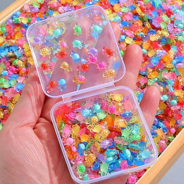 100pcs/Box Glow-In-Theark Ultra Mini Colorful Turtle Figurine - Glowing Tiny Turtle Toy, Cute Desk Decor, Party Favors For Christmas Halloween Decoration, Atmosphere Creator Gifts