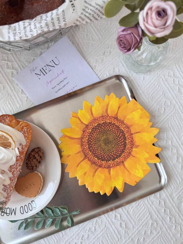 20pcs/Pack Disposable Sunflower Printed Napkins, Ideal For Birthday, Festival, Picnic & Wedding Party, Restaurants & Dessert Shops Supplies, Made Of Virgin Wood Pulp