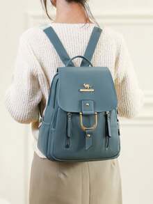 防盗PU软皮翻盖双肩包，女士钱包，多功能时尚日常包，多口袋轻便旅行包，大容量简约双肩包，便捷双肩包，适合学生、护士、教师、商务人士、旅行、商务、通勤、购物、办公、约会、徒步、训练、工作，生日礼物、节日礼物，背包 - 綠色 - 查看 5