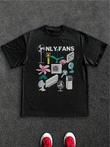 Humorous - Wordplay Men's Plus Size T - Shirt With "OnlyFans" Graphic, 100% Cotton 220g - Black - View 1