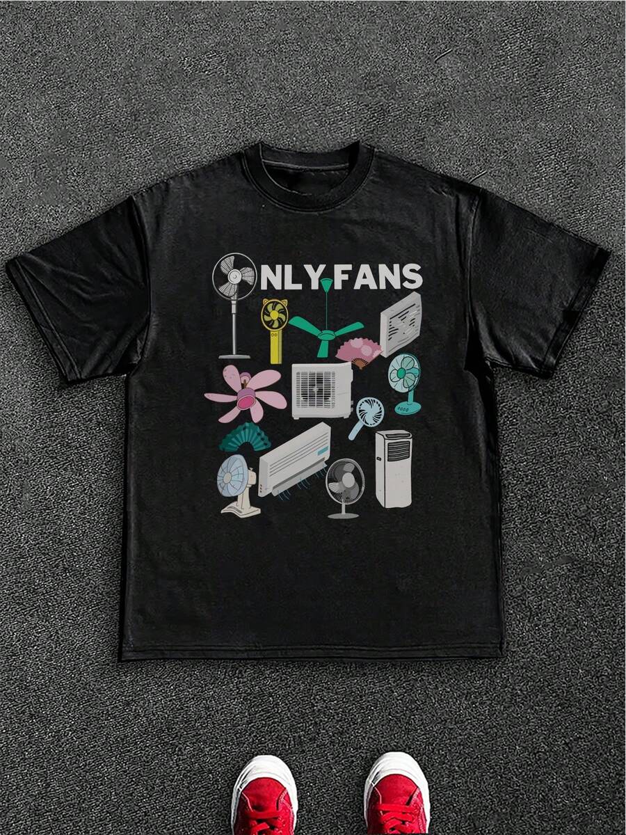 Humorous - Wordplay Men's Plus Size T - Shirt With "OnlyFans" Graphic, 100% Cotton 220g - Black - View 1