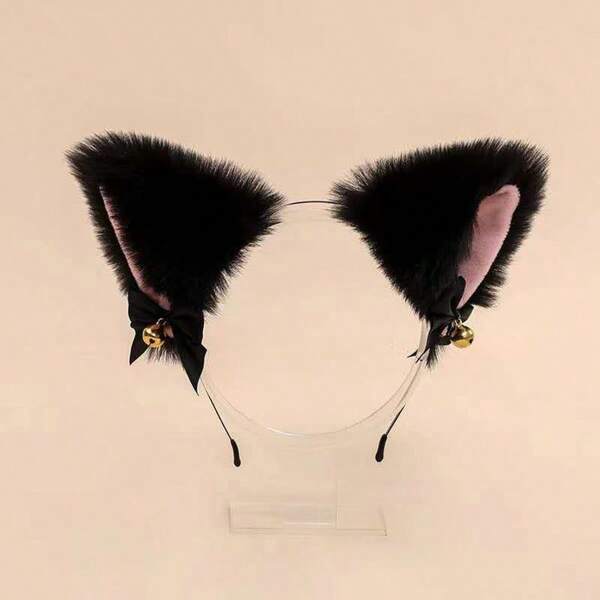 Korean Version Plush Bell Fox Cat Ear Headband, Made Of High-End Polyester Fiber