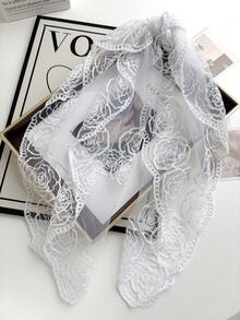 1pc Women's High Quality Floral Embroidery 80 Square Scarf/Shawl, Suitable For Everyday Wear - White - View 1