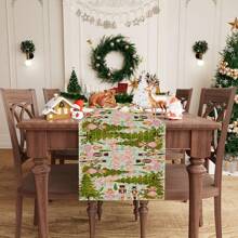 1 Stück Tischfahne mit Mustern von Weihnachtsbaum, Weihnachtsglocke und anderen Weihnachtselementen, hergestellt aus 72 Zoll gestrickter Polyesterfaser, verwendet für Tische bei Feiern, Heim- und Küchendekorationen sowie als Geschenk
