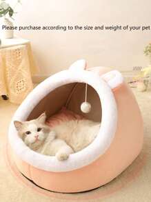 1 Peça Cama de Estimação com Decoração de Orelha e Pompom de Desenho Animado para Gatos e Cachorros para Dormir, Mantém a Cama de Cachorro e Gato Fácil de Limpar