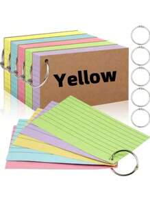 Index Card, 50 Color Flashcards With Loops Per Book, 3x5 Inch Note Cards, Note Cards With Lines, Rule Learning Cards, Study, School, University Supplies, Memory Flashcards, School Supplies,Back To School