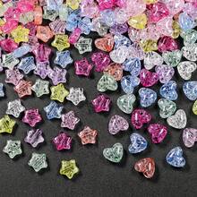 80pcs 10mm Crackle Heart & Star Shaped Beads For DIY Jewelry Making, Necklace, Earrings, Keychain, Phone Charm Accessories - Multicolor - View 1