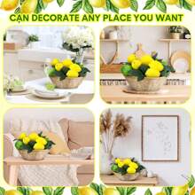 12 Pcs Fake Lemon Limes Artificial Fruits Yellow Green Faux Lemon Limes Mix Set With 10 Pcs Leaves 1 Pc Woven Basket Lifelike Fake Fruits Decor For Kitchen Party Table Photo Prop Home