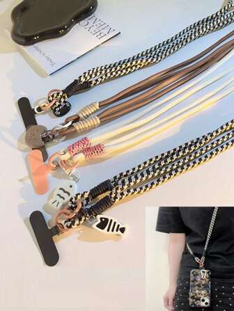 超长编织手机挂绳，带猫和鱼吊坠，户外挂绳