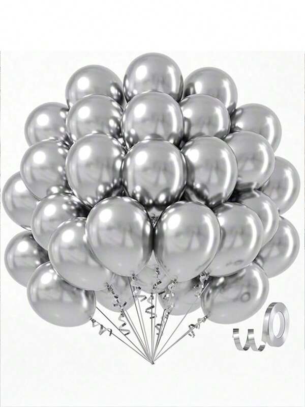 10/20/30/40/50pcs Metal Silver Balloons 18/12/10/5 Inches, Chrome Silver Latex Balloons Suitable For Graduation Wedding, Shower, Disco, Birthday Party Decoration Balloons,Opening Ceremony, Graduation Season, Home Decoration, Balloon Arrangement, Balloon Party, Photography Props Sign-In Photo Atmosphere Background, Photo Props Still Life Decoration