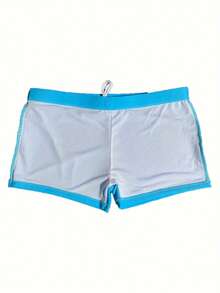 New Men's Solid Color Briefs Style Swim Trunks, Personalized Cut, Fashion Printed Swimwear Beach Shorts Sports - Baby Blue - View 4