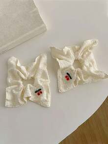 1 件优雅樱桃印花白色面料发圈 - 空心方形设计樱桃休闲涤纶发带，用途广泛 - 如圖 - 查看 2