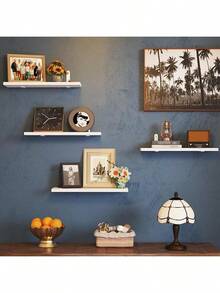 Floating Shelves For Room Decor, 4 Sets Wall Storage, Wood Mounted Shelf For Bedroom, Bathroom, Book Shelf, Dark Carbonized Black