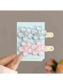 4pcs Romantic Sweet Pink/Blue Sakura Hair Clips, Cute Side Bangs Clips For Women, Y2K Fairy Decorative Hair Accessories, Ins Style, Hair Clip Card Paper Not Included, Suitable For Daily Use, Valentine's Day Gift Back To School