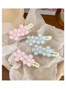 4pcs Romantic Sweet Pink/Blue Sakura Hair Clips, Cute Side Bangs Clips For Women, Y2K Fairy Decorative Hair Accessories, Ins Style, Hair Clip Card Paper Not Included, Suitable For Daily Use, Valentine's Day Gift Back To School