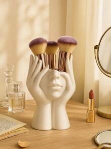 Porte-pinceaux de maquillage pour le visage blanc - Organisateurs de vanité sculptural pour pinceaux et stylos, décoration minimaliste pour la maison, accessoires de bureau et cadeaux pour la décoration d'automne, la remise des diplômes, l'anniversaire, la chambre d'étudiant et la salle de bain pour la rentrée scolaire