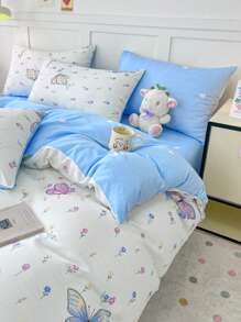 3pcs Duvet Cover Set (1 Quilt Cover And 2 Pillowcases, No Filling), Soft, Breathable And Comfortable Fabric, Butterfly Flower Print Pattern Style, Suitable For Bedroom Guest Room, Suitable For Double Bed, Queen Bed, King Bed, Multiple Sizes Available, Four Seasons Duvet Cover Bedding Set