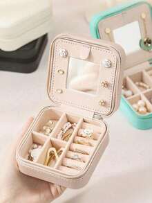 1 便携式珠宝盒带镜子旅行珠宝收纳盒 Ins 风格多功能珠宝盒防氧化大容量珠宝整理盒适用于耳环耳环戒指项链吊坠口红等配饰和美容工具接收情人节礼物送给女性的礼物母亲节礼物化妆旅行洗漱用品整理器必需品礼物收纳拉链配件指甲夏季旅行女士收纳整理器旅行必需品返校 - 彩色 - 查看 13