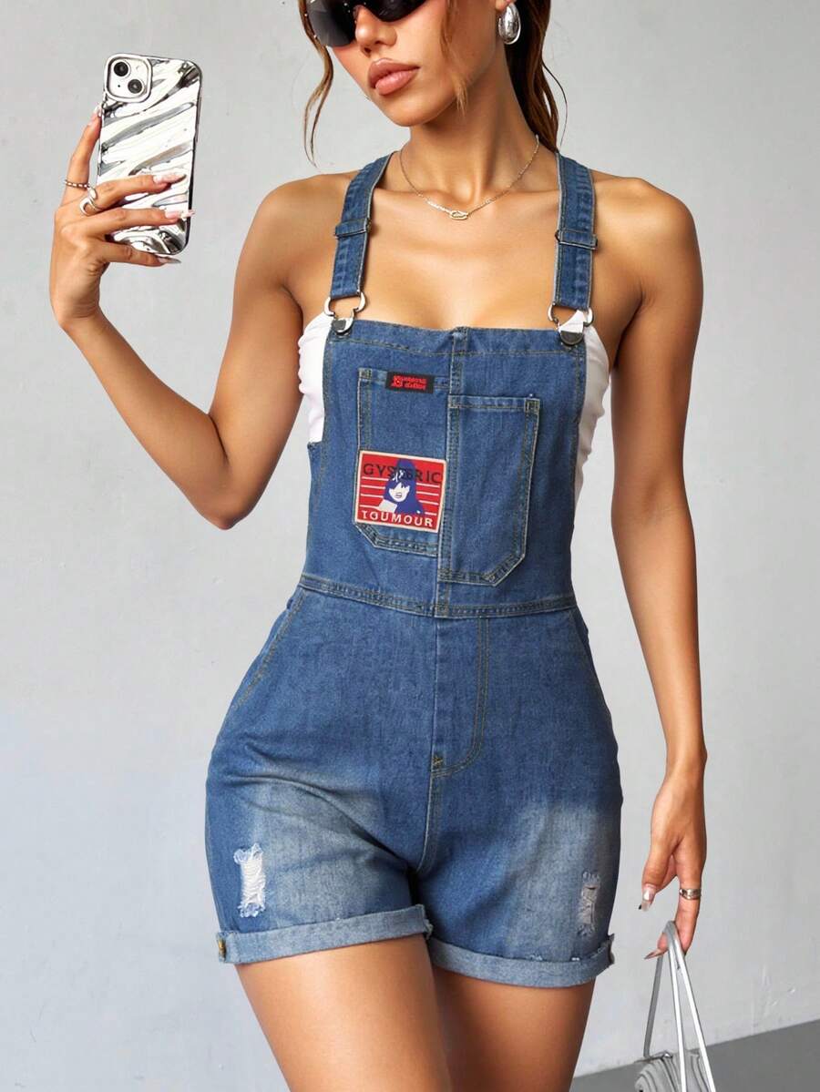 1 pieza moda  short-oberol mezclilla rigido para mujer ,comodidad,casual. - azul - Ver 1