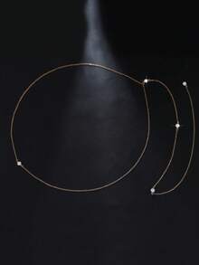 1 件优雅时尚玻璃水钻装饰露背项链，适合女性、特殊场合、节日、派对、日常穿着 - 金色 - 查看 3