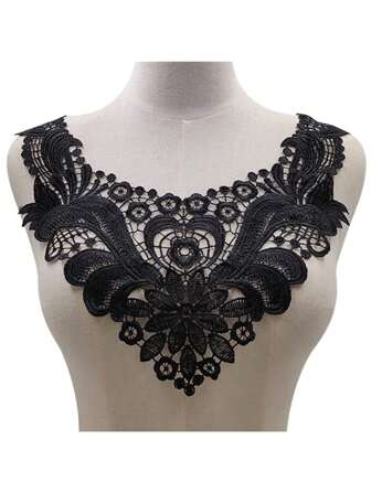 1 pieza Cuello de encaje soluble en agua, adorno floral de poliéster, accesorio de falso cuello hueco para ropa DIY