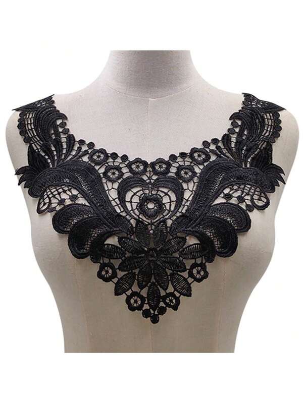 1pc Water-Soluble Lace Collar, Polyester Floral Trim, Hollow Fake Collar DIY Clothing Accessory