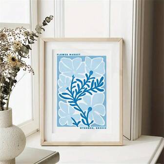 1ชิ้น โปสเตอร์ตลาดดอกไม้สีฟ้า - ศิลปะผนังที่ได้รับแรงบันดาลใจจากเมืองอะเธนส์และนิวยอร์กสมัยใหม่ พิมพ์บนผ้าใบสำหรับตกแต่งห้องนั่งเล่น ห้องนอน ตกแต่งผนังแบบวินเทจตัวเลือกกรอบ