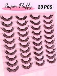20 Paar falsche Wimpern Russischer Strip Wimpern, D-Locken, verwischt, natürliches Aussehen, 16mm, lockig, wie Echthaarwimpern, flauschiges Katzenaugen-Look, verlängerte gefälschte Wimpern Set