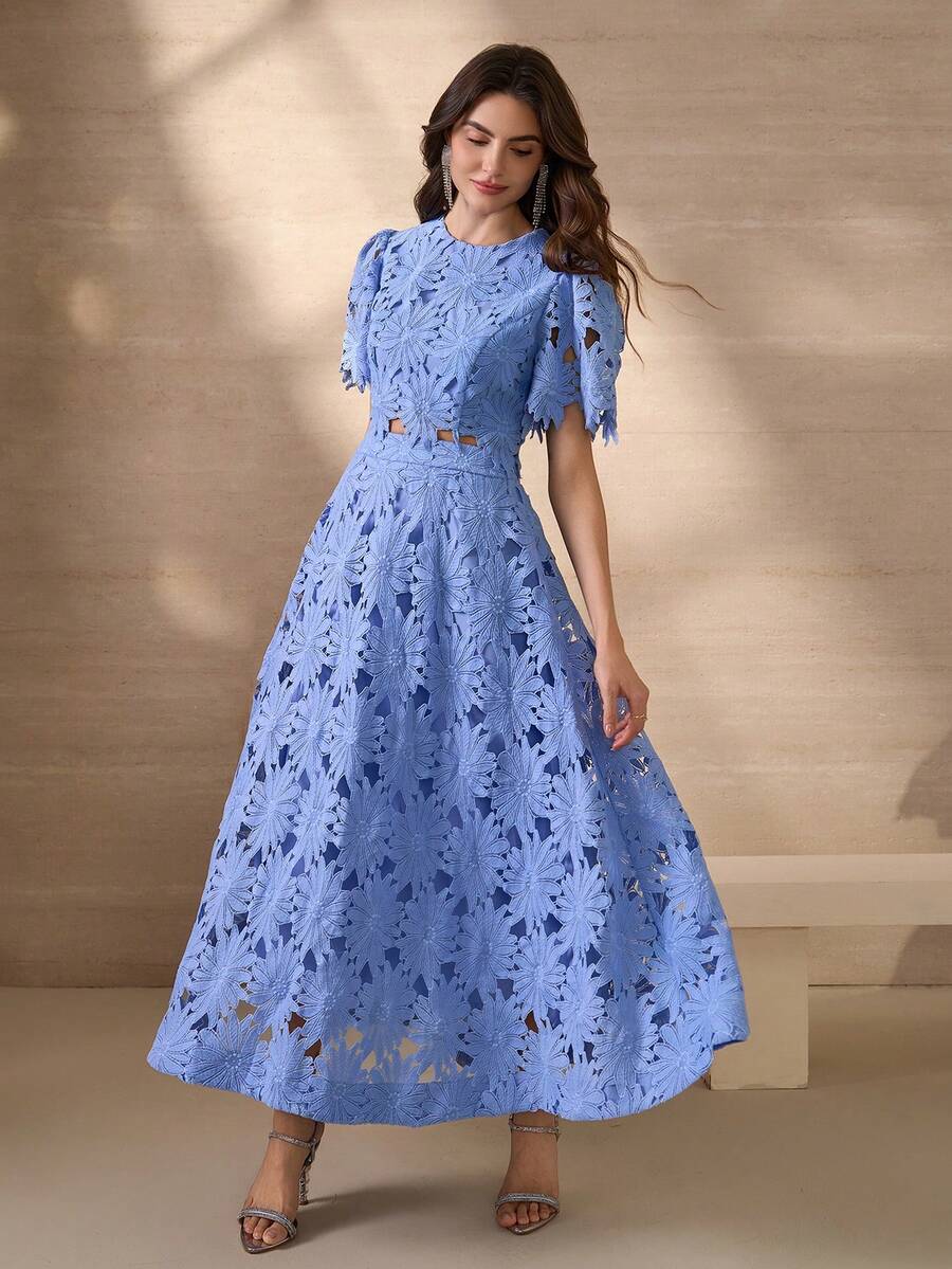 Elegant Fashion 2pcs/Set Women's Crop Top And A-Line Skirt Suit, Stylish And Youthful - Blue - View 1
