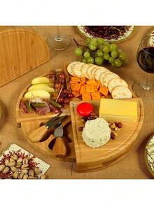 1 套竹制奶酪板套装，奶酪托盘，熟食板和盛菜盘，配有 4 把不锈钢奶酪刀，非常适合婚礼礼物圣诞节生日派对