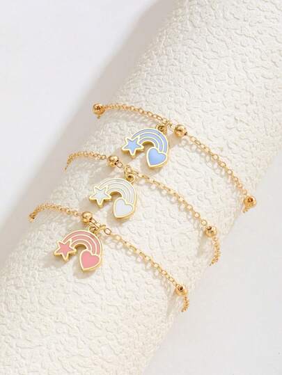 1 Peça Pulseira de Liga de Estrela de Cinco Pontas, Coração, Arco-Íris, Contas, Fofa, Kawaii, Rosa, Branca, Azul, Para Meninas, Meninos, Verão, Praia, Festa, Viagem, Feriado, Acessórios de Joalheria Para Uso Diário
