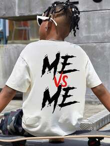2025 Spring/Summer New Round Neck English Letter ME VS ME Print Boys' Regular Casual Short Sleeve T-Shirt