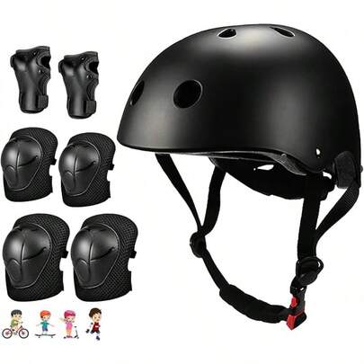 Conjuntos de Patines Niños,Juego de Cascos para Niños Incluye 2 Coderas, 2 Rodilleras,2 Palmilleras, 1 Casco, para Practican Esquí, Ciclismo, Patinaje sobre Ruedas y Deportes al Aire Libre