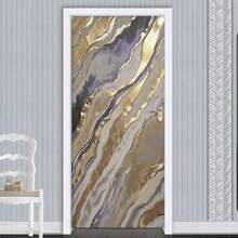 1 pièce/2 pièces Autocollant mural et de porte en PVC autoadhésif, imperméable et anti-salissure. Motif géométrique moderne 3D abstrait de couleur violette avec fini doré. Convient pour les murs intérieurs et extérieurs, les portes de placard. Disponible en plusieurs tailles.
