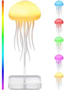1 件水母灯，亚克力底座，舞动双腿，声控水母灯，RGB 渐变水母床头灯，带触摸传感器的可充电水母台灯，家居和办公室装饰，适用于婚礼、生日和节日礼物 - 彩色 - 查看 2
