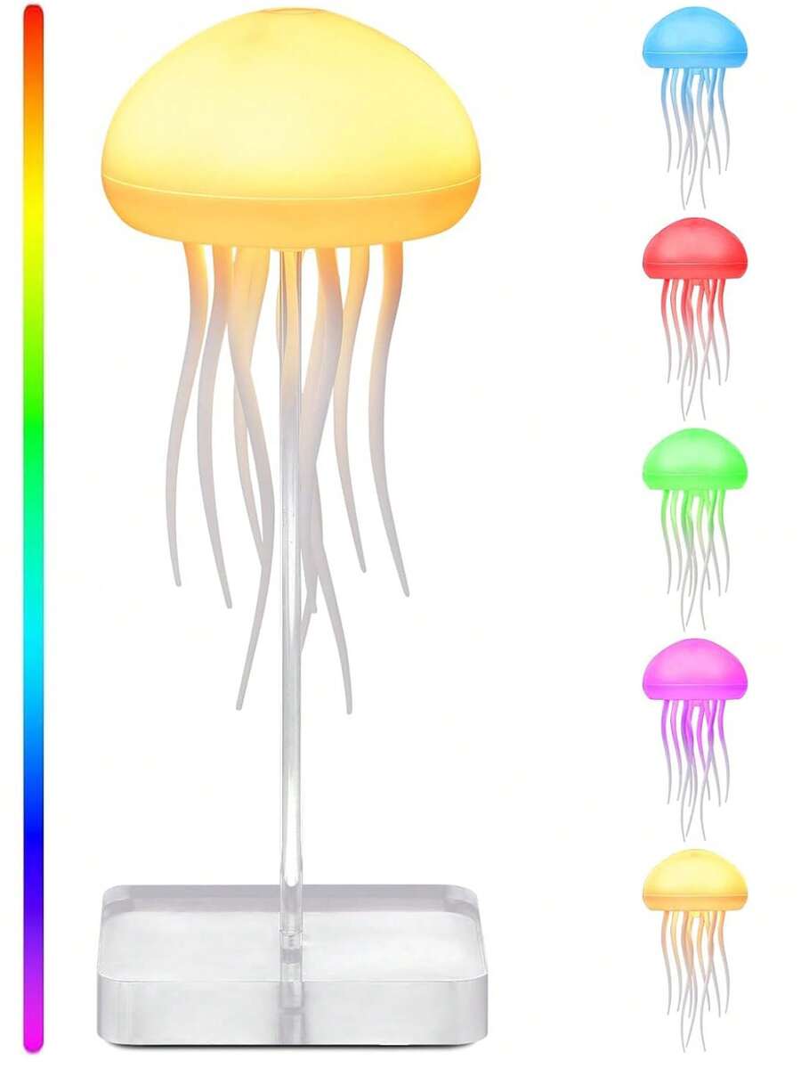 1 件水母灯，亚克力底座，舞动双腿，声控水母灯，RGB 渐变水母床头灯，带触摸传感器的可充电水母台灯，家居和办公室装饰，适用于婚礼、生日和节日礼物