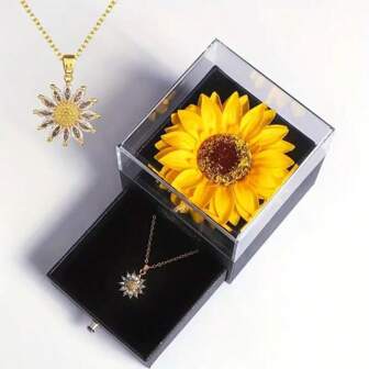 1 Set Sunflower Necklace Gift Box, Soap Flower Sunflower Box, Fashionable Sun Shaped Necklace, Gift Set, Best Gift For Valentine's Day, Christmas, Mother's Day, Birthday, Gift For Mom, Girlfriend, Classmates, Sisters
