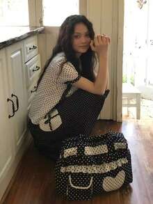 回到学校黑白波尔卡圆点心形图案帆布手提包，大容量撞色单肩包，适合大学生的多功能手提包，适合女性或学生的艺术风格书包和书包，非常适合书籍、购物、回到学校等 - 彩色 - 查看 5