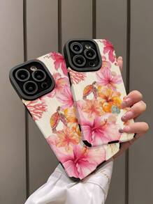 1 pieza Funda de teléfono suave antideslizante con patrón floral rosa nuevo y lindo, compatible con Apple y 15/15PLUS/15PRO/15PROMAX, resistente al agua, a los golpes y a los arañazos