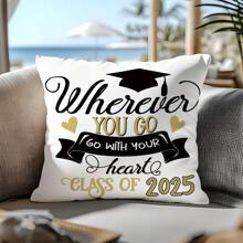 1pc Graduation Season Simple Blessing Message Printed Decorative Pillow Cover [No Pillow Insert], 17.7*17.7in(45*45cm), [Single-Sided Printing] Polyester Cushion Cover, Room Decor, Home Decor, Bedroom Decor, Room Decoration Stuff, For Sofa, Bed, Living Room, Bedroom, Car, Office, Hotel Decoration, Throw Pillow Covers For All Seasons, Perfect Gift For Family And Friends