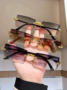 3 Pieces Of Frameless Cut-Edge, Square Concave Shape, Personalized Fashion, Retro Youth Glasses - Multicolor - View 5