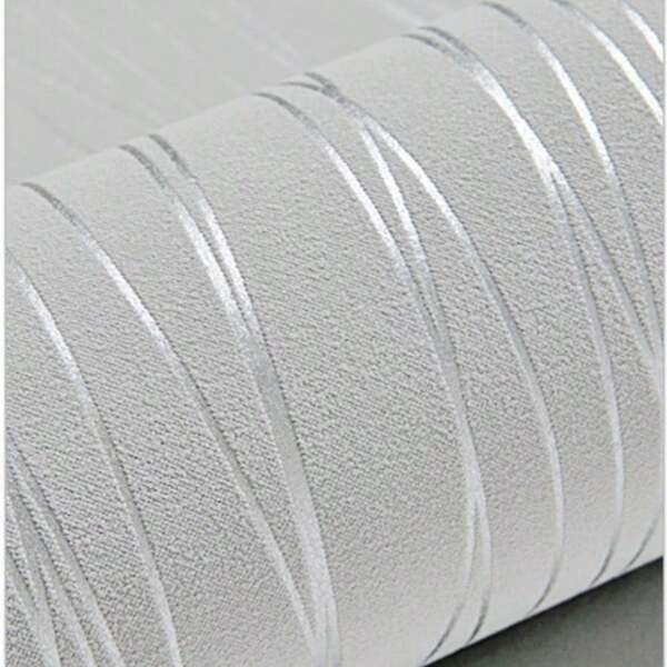 Papel de Parede Listrado, Papel de Parede 3D Moderno Relevo, Papel de Parede com Textura Metalizada Prateada com Glitter, Adequado para Quarto, Adulto, Adolescente, Sala de Estar, Lounge, Corredor, Hall