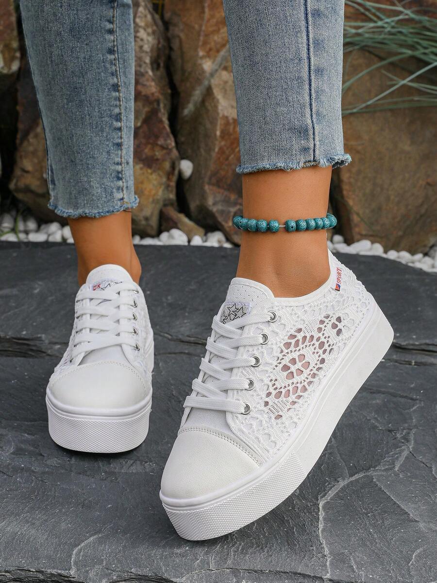 Tênis femininos de malha respirável, novos, primavera e outono de 2024, sola grossa e casual, calçados baixos