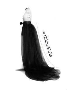 1pc European & American Style Tulle Skirt With Waist Tie & Detachable Lining, Available In Black, White, Red