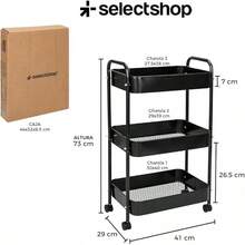 Carrito Organizador Multiusos De Tres Repisas con Ruedas Giratorias con Sistema De Bloqueo Recistente para Cocina Baño Carrito De Servicio - Negro - Ver 9