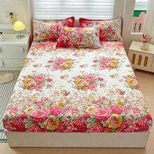 2pcs/3pcs Floral Pattern Fitted Sheet Set, Comfortable Breathable Soft & Snug Fit, Machine/Hand Washable, All Seasons, Mattress Height 11.81 Inches/30cm